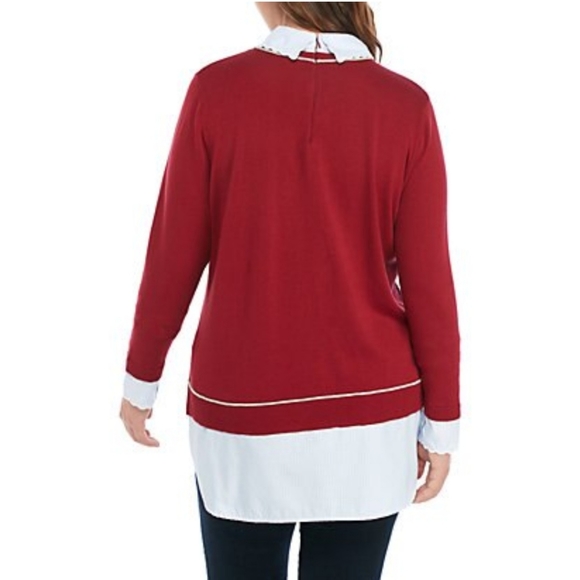 Plus Size Long Sleeve Scallop Neck 2Fer Top - Picture 2 of 4